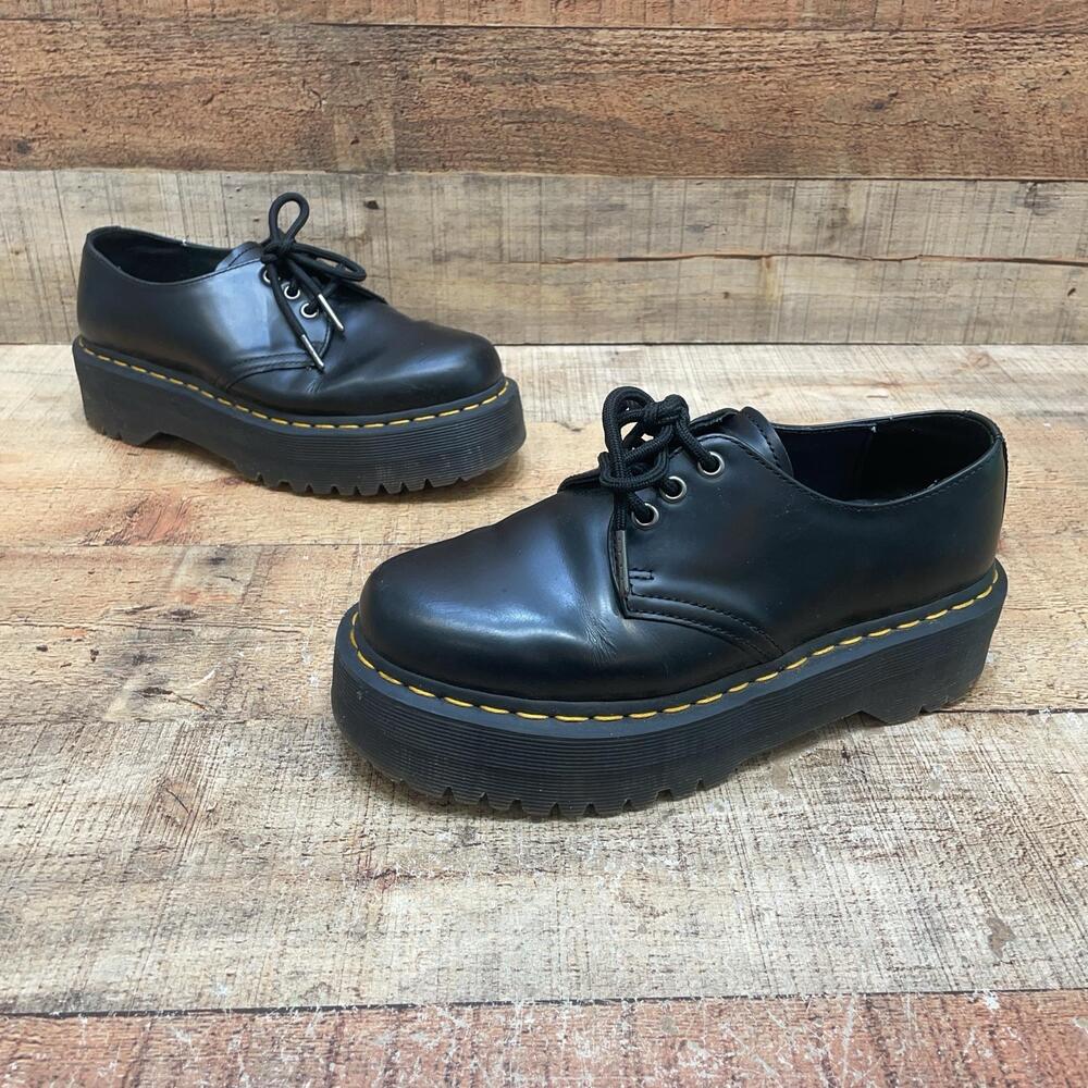 Dr. Martens 1461 Quad Shoes Womens Size 7 38 Black Leather Platform Oxford